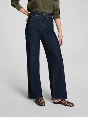 Spanx Authentic 360 Wide Leg Jeans Marina Dark Wash Size Small Petite 21836